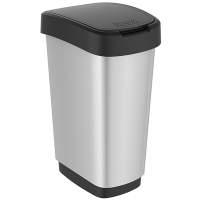 ROTHO waste bin with swing lid 25l silver/black