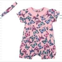 Baby short-sleeved jumpsuit with headband 2-piece pink